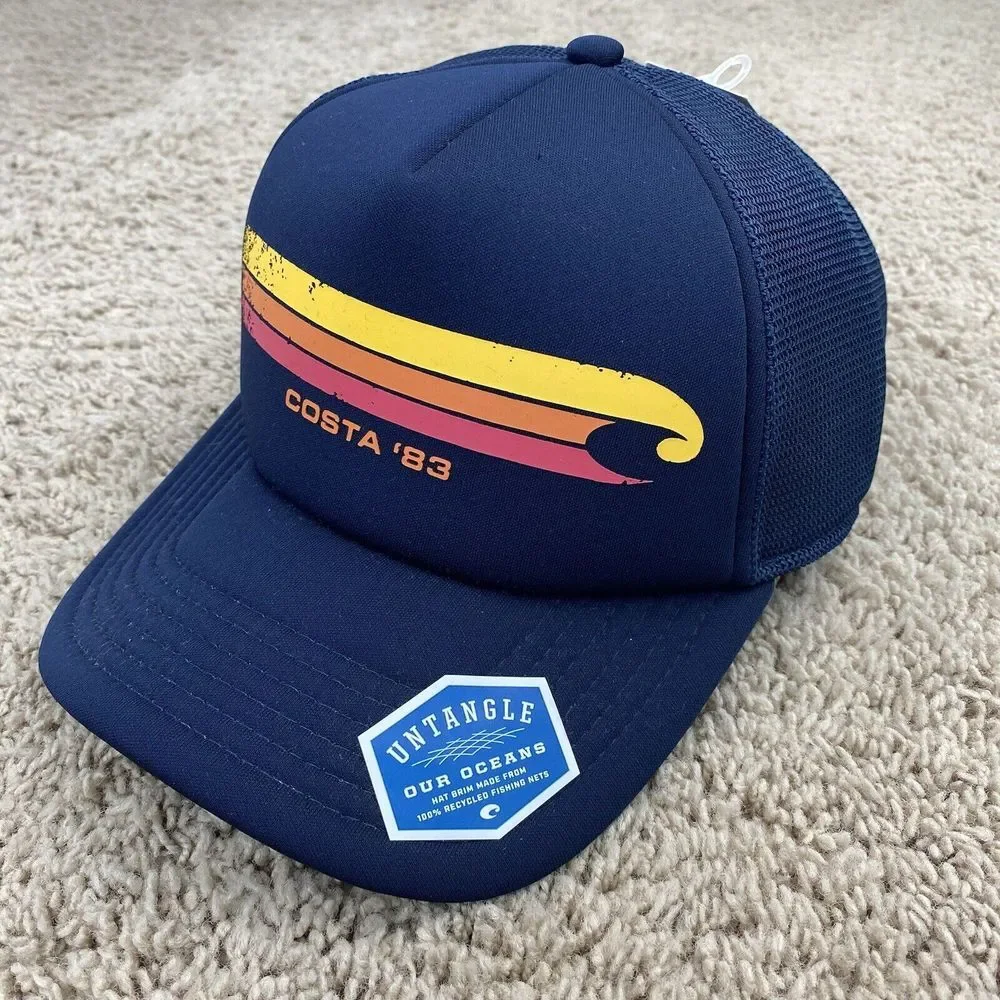 Costa 83 Del Mar Hat Hang Loose Blue Foam Mesh Stripe‎ Logo Trucker Snapback Cap